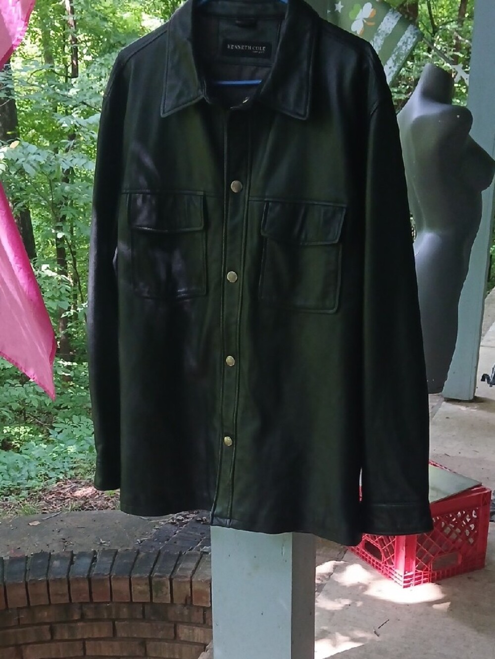 Kenneth Cole Black Leather Shirt Jacket with Dual Chest Pockets,szL - Picture 7 of 8